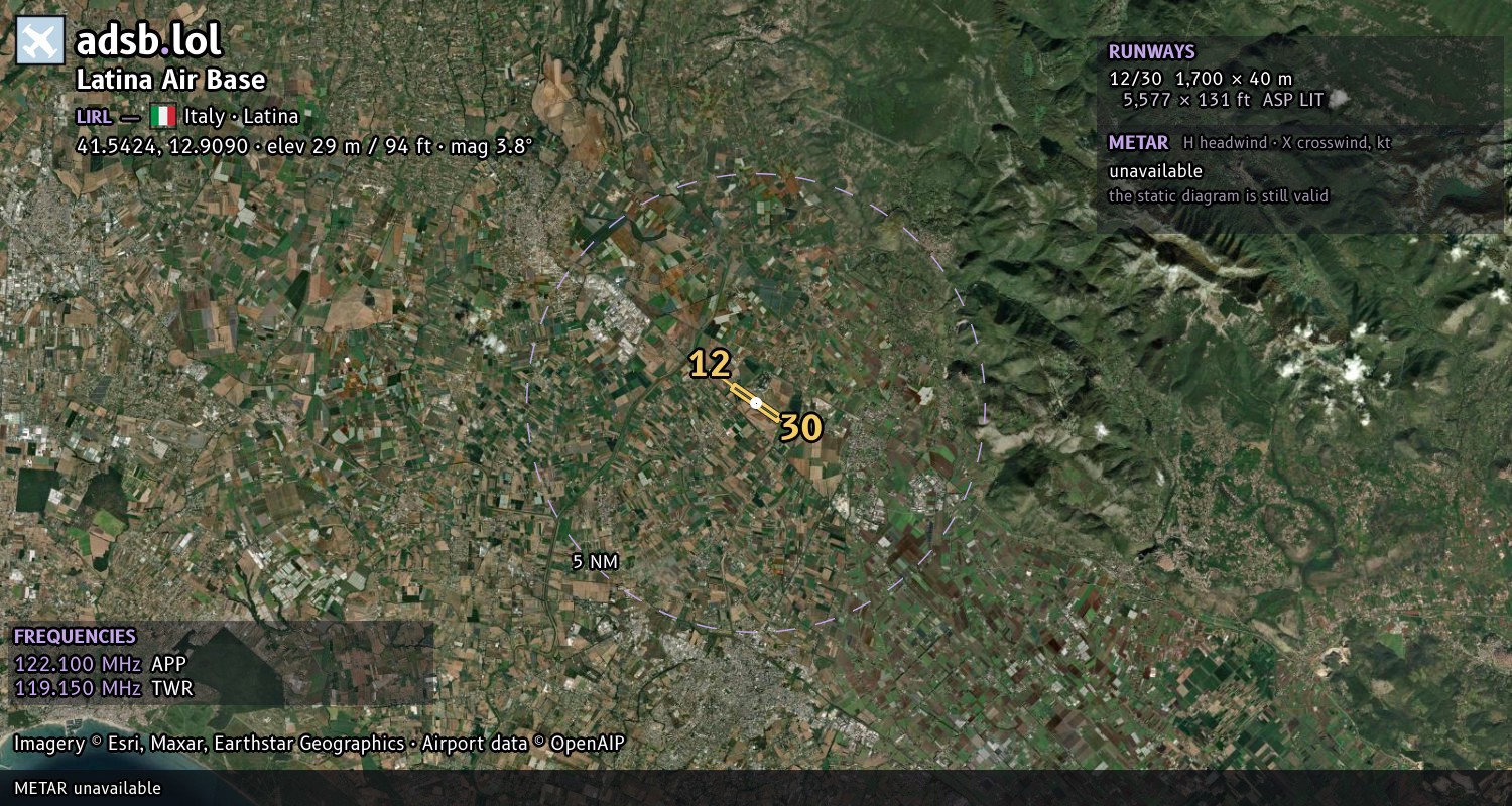Satellite map with the runway layout of Latina Air Base (LIRL)
