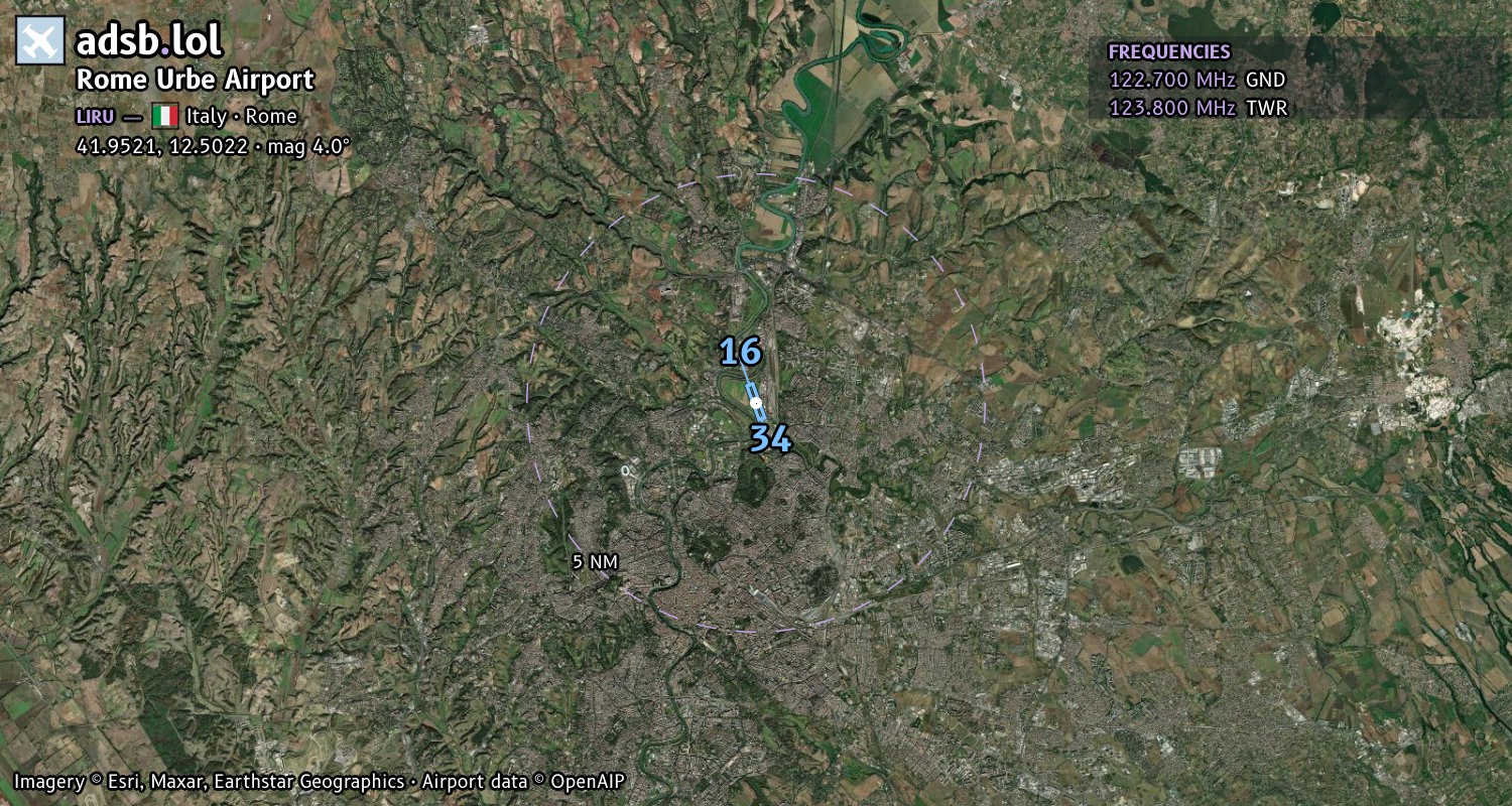 Satellite map with the runway layout of Rome Urbe Airport (LIRU)