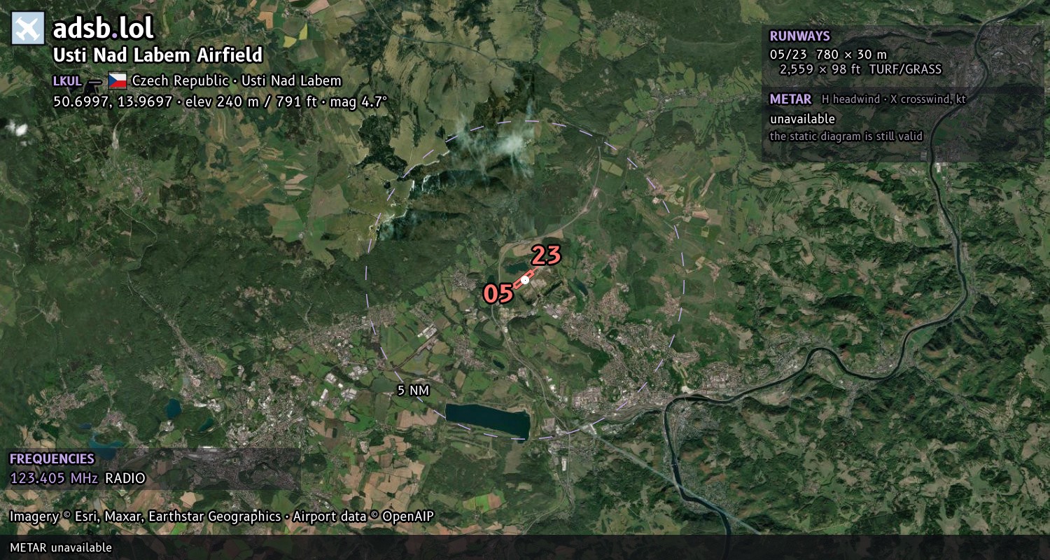 Satellite map with the runway layout of Usti Nad Labem Airfield (LKUL)