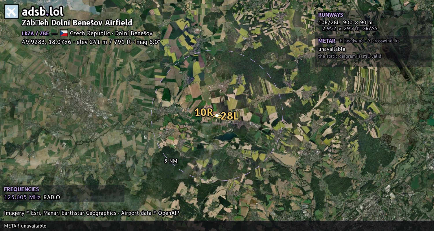 Satellite map with the runway layout of Zábřeh Dolní Benešov Airfield (LKZA)
