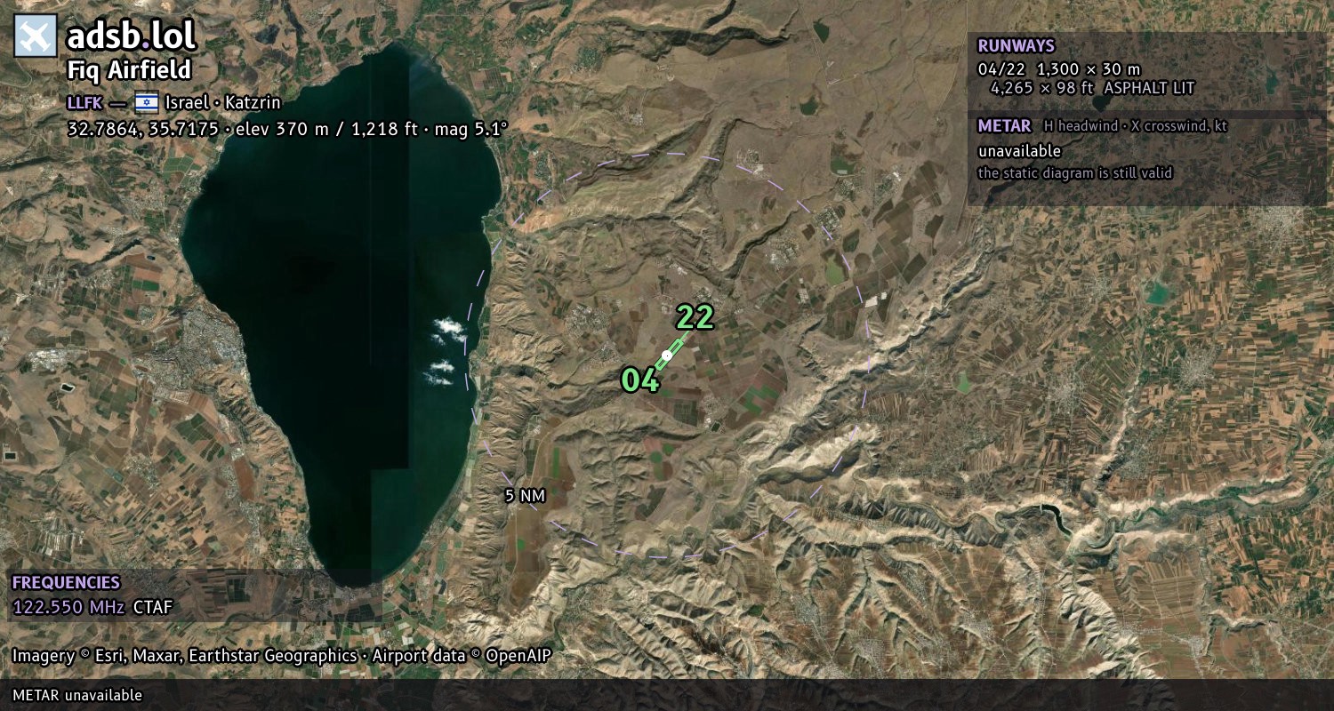 Satellite map with the runway layout of Fiq Airfield (LLFK)