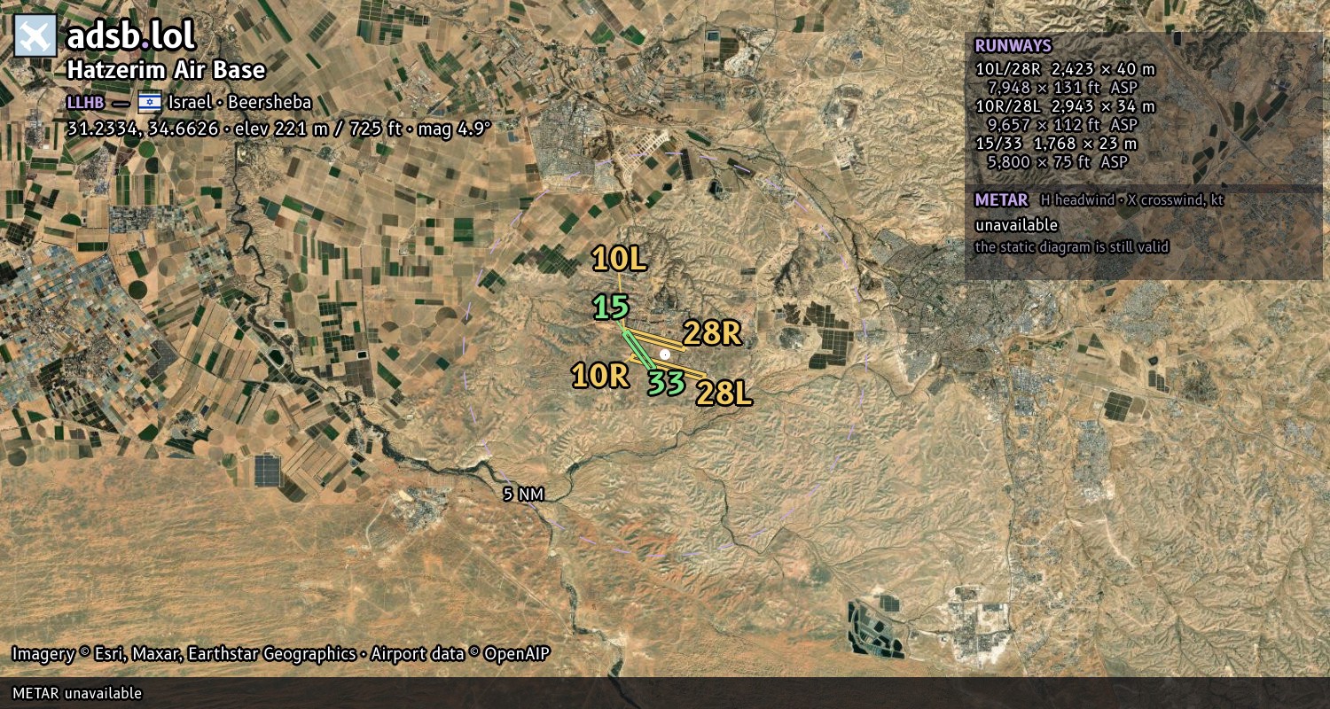 Satellite map with the runway layout of Hatzerim Air Base (LLHB)