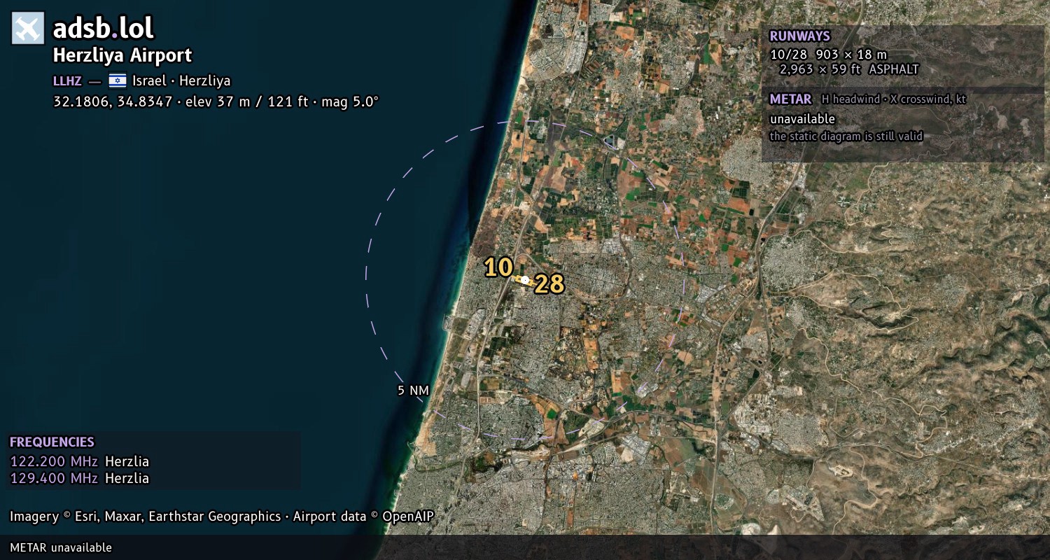 Satellite map with the runway layout of Herzliya Airport (LLHZ)