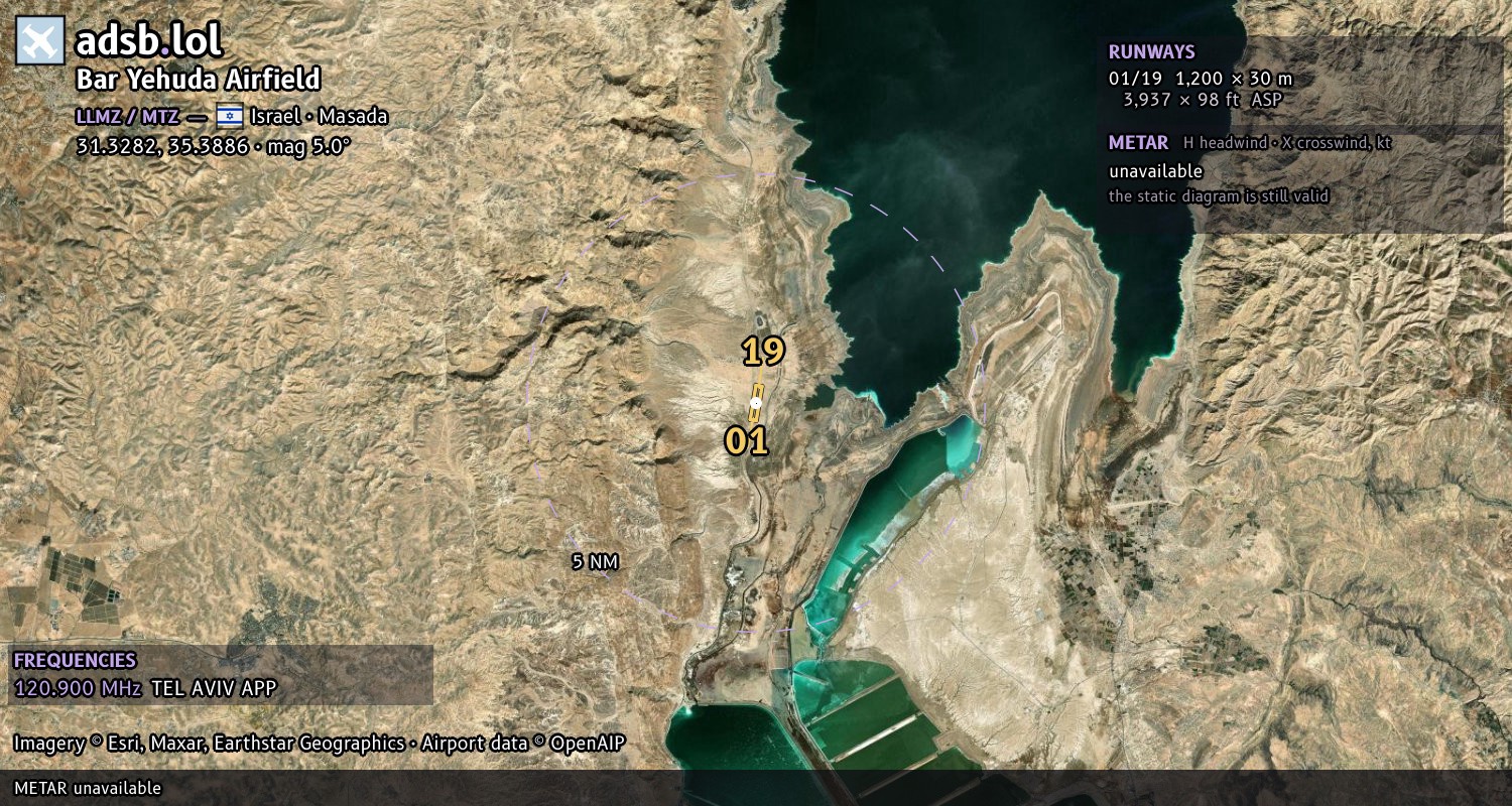 Satellite map with the runway layout of Bar Yehuda Airfield (LLMZ)