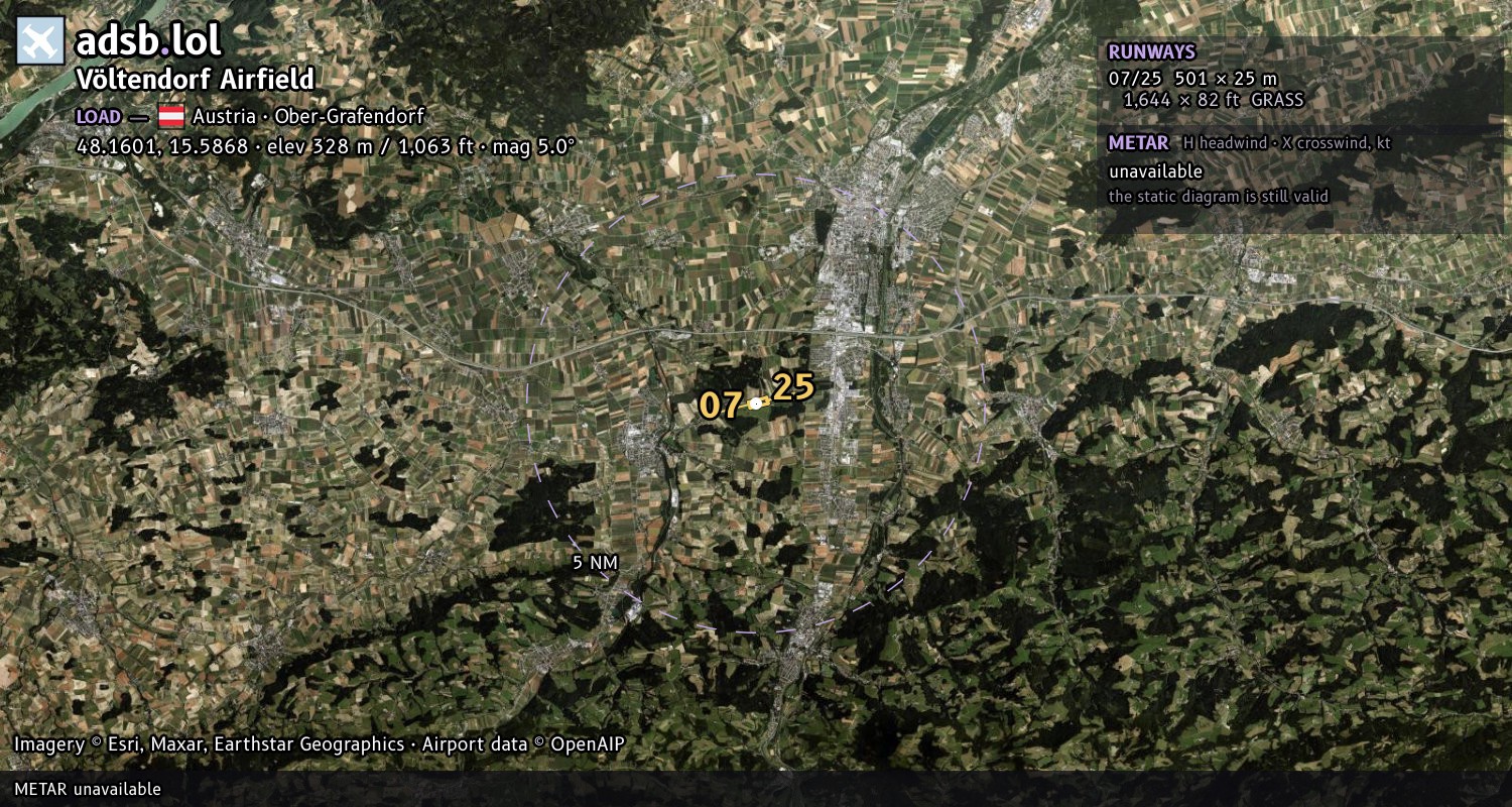 Satellite map with the runway layout of Völtendorf Airfield (LOAD)