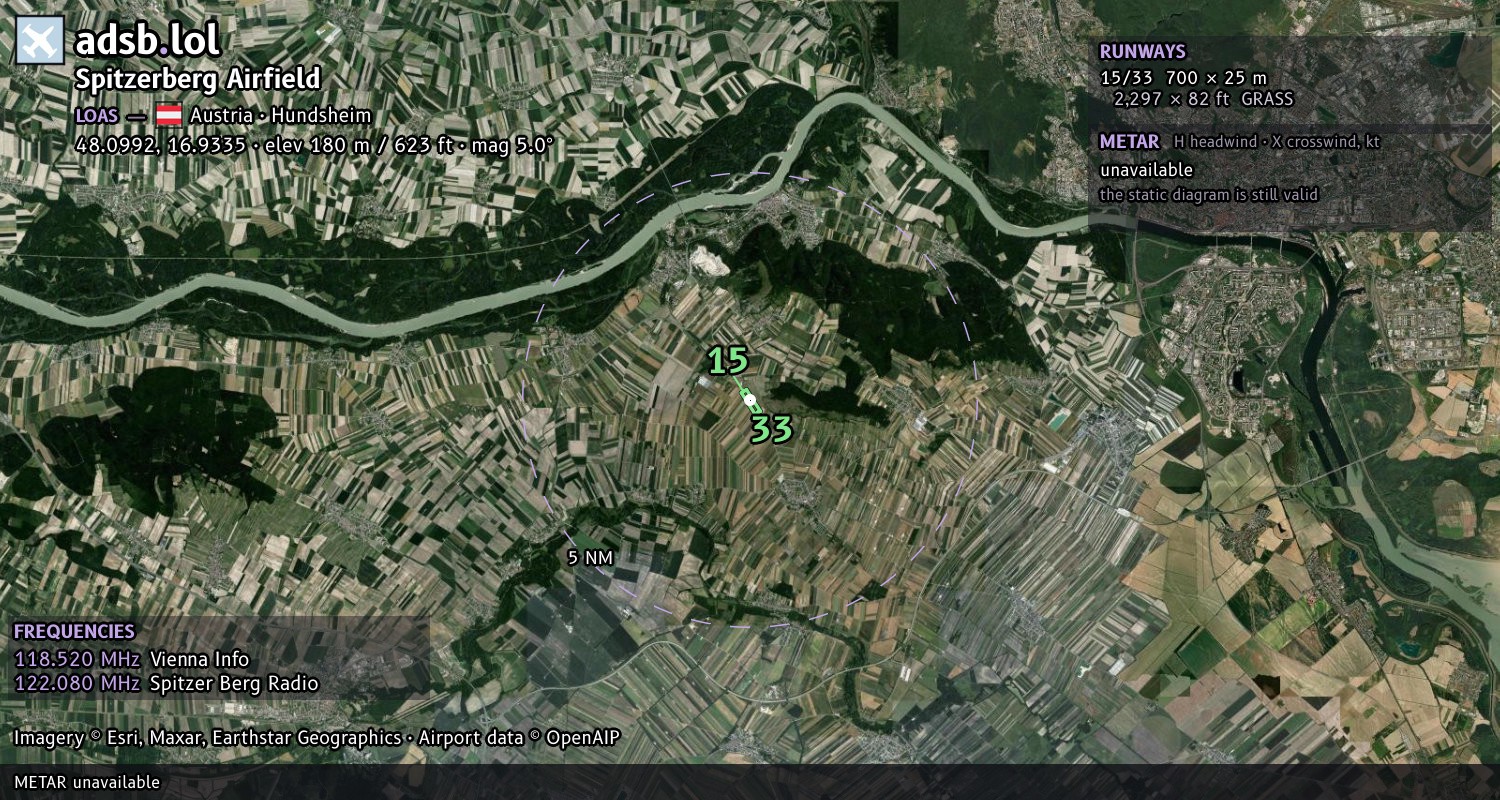 Satellite map with the runway layout of Spitzerberg Airfield (LOAS)