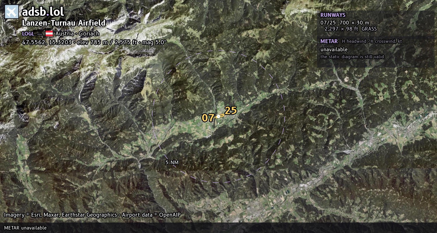 Satellite map with the runway layout of Lanzen-Turnau Airfield (LOGL)