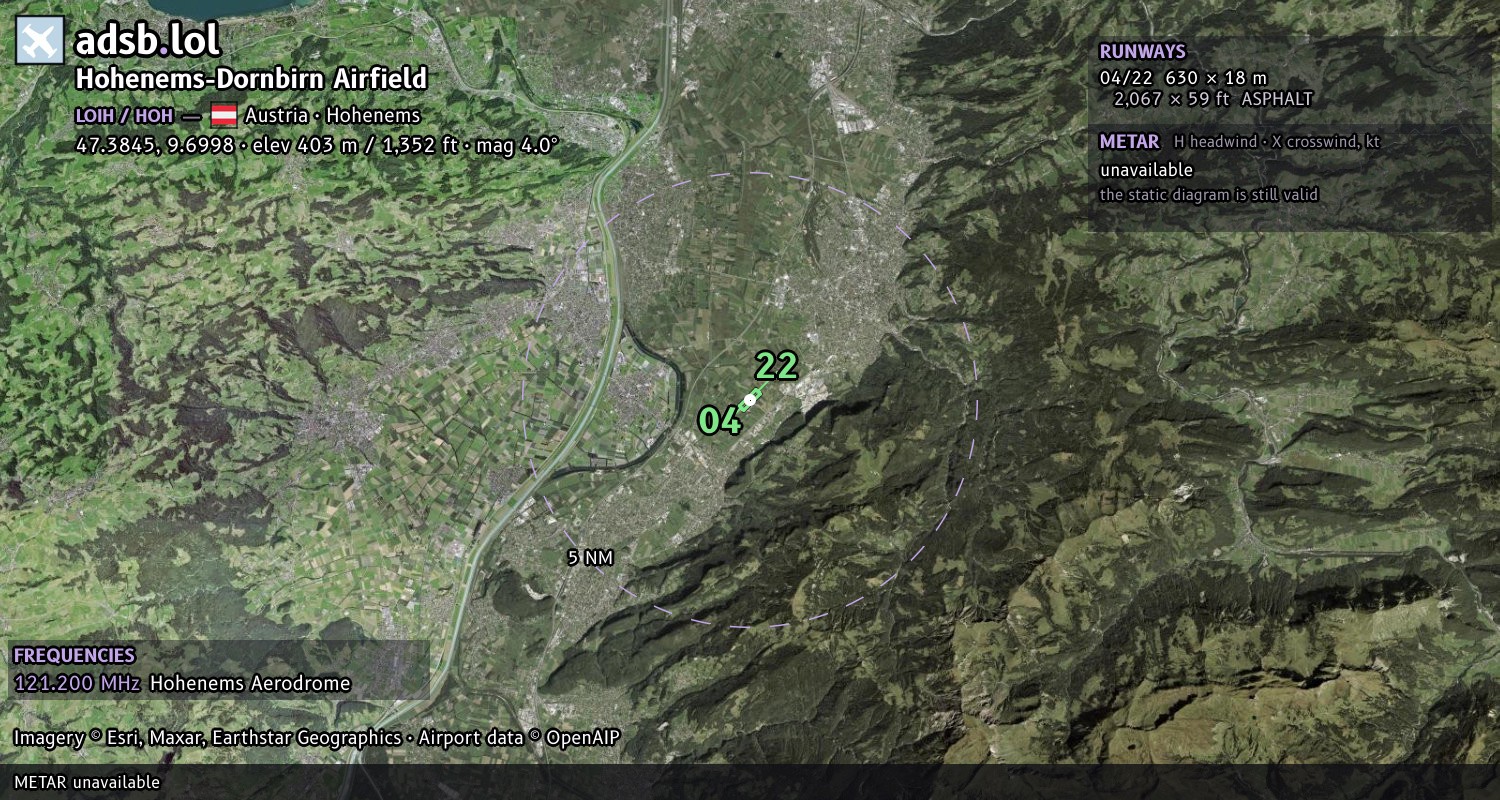 Satellite map with the runway layout of Hohenems-Dornbirn Airfield (LOIH)