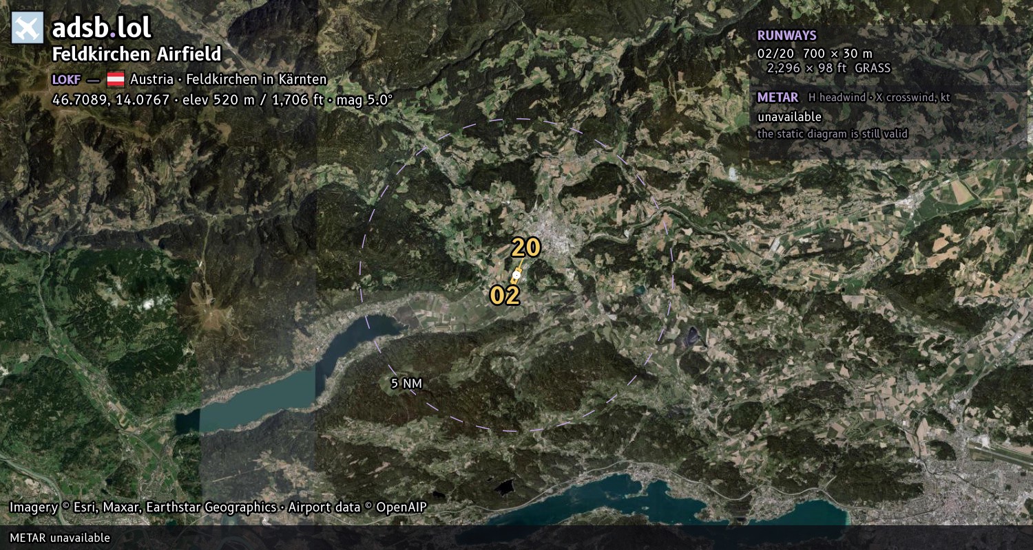 Satellite map with the runway layout of Feldkirchen Airfield (LOKF)