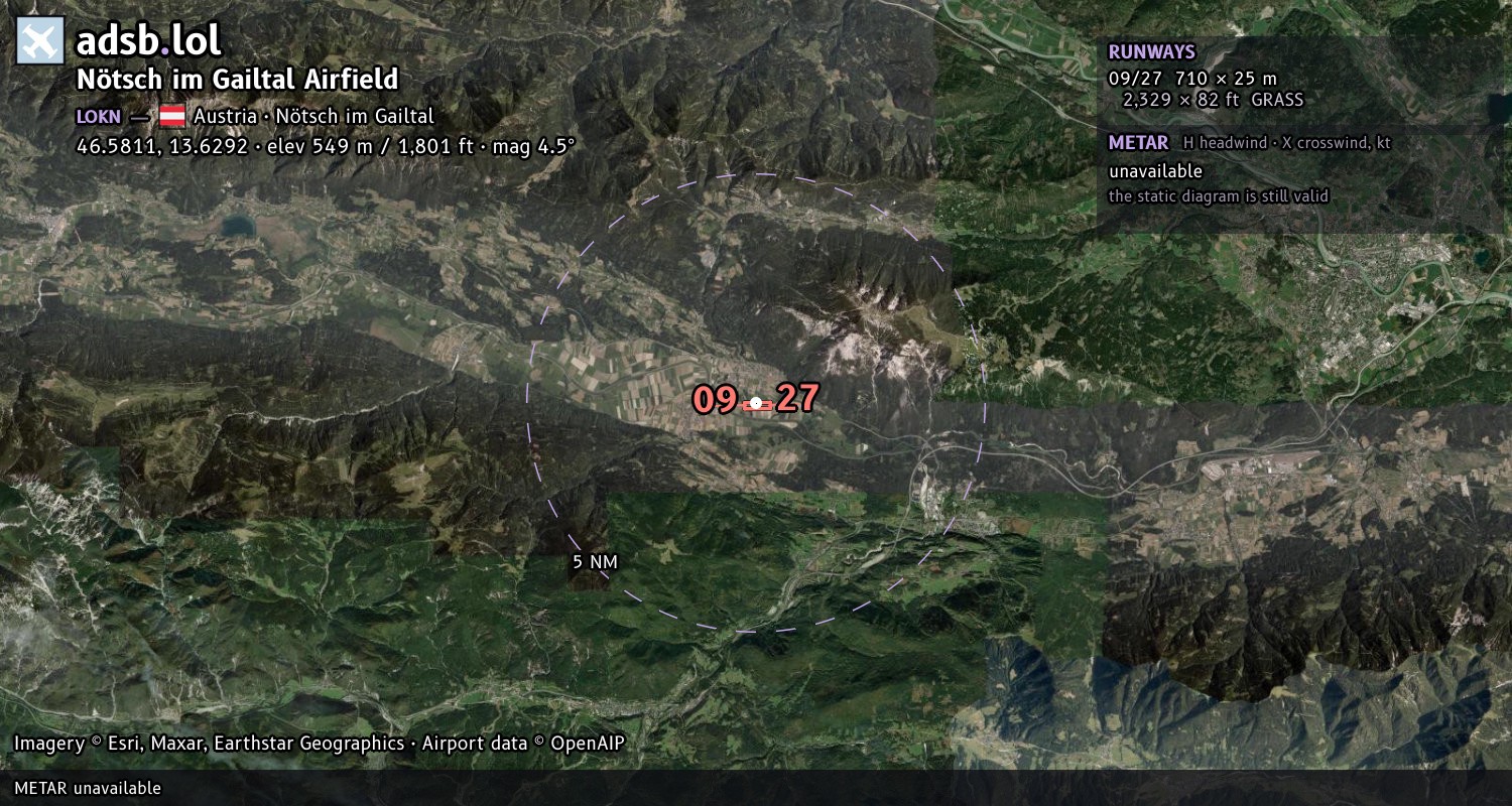 Satellite map with the runway layout of Nötsch im Gailtal Airfield (LOKN)
