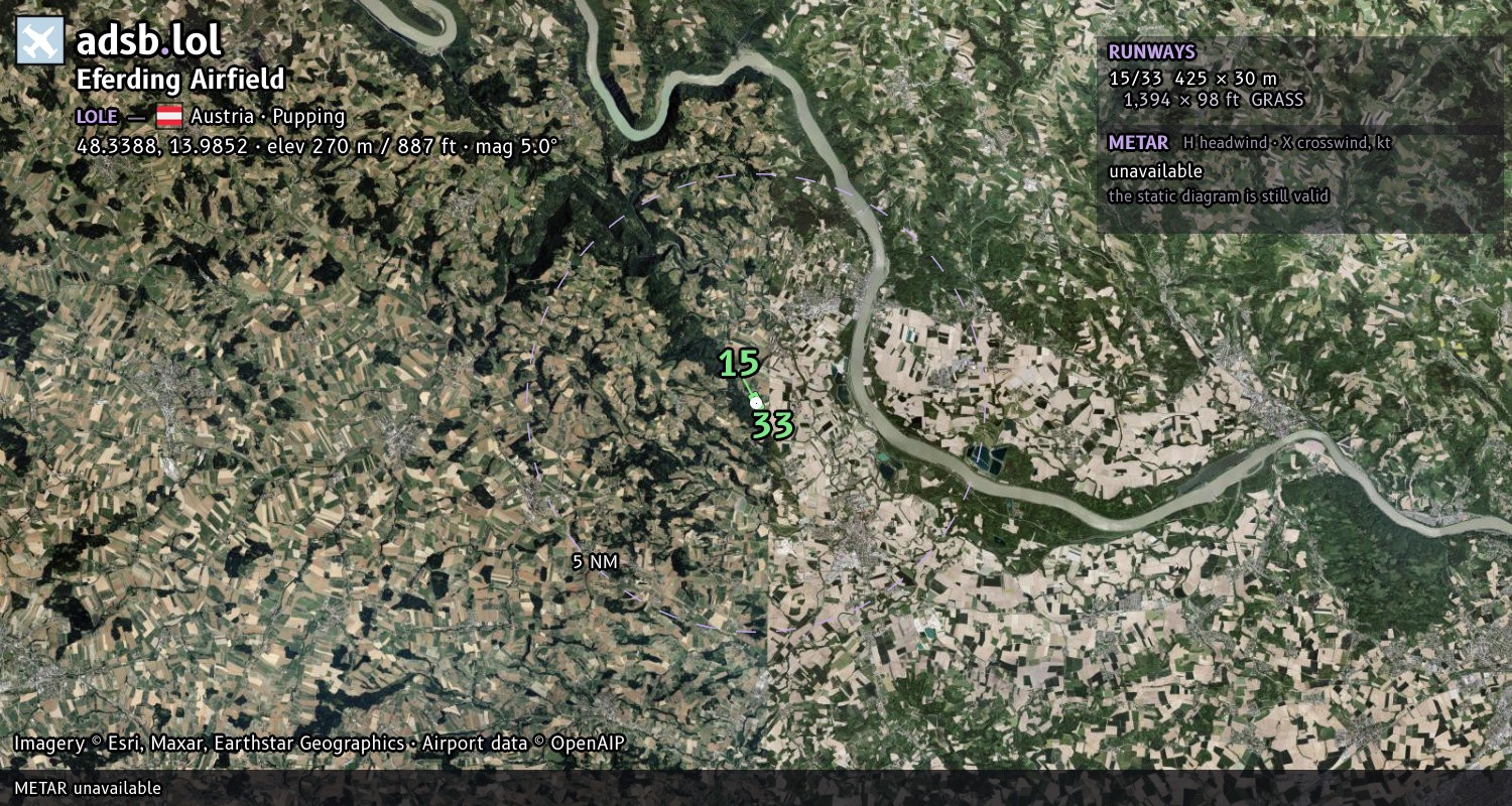 Satellite map with the runway layout of Eferding Airfield (LOLE)