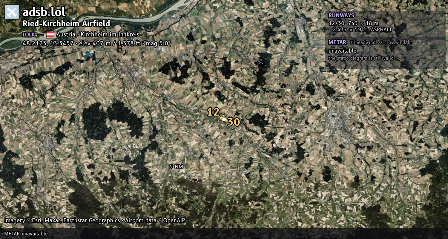 Satellite map with the runway layout of Ried-Kirchheim Airfield (LOLK)