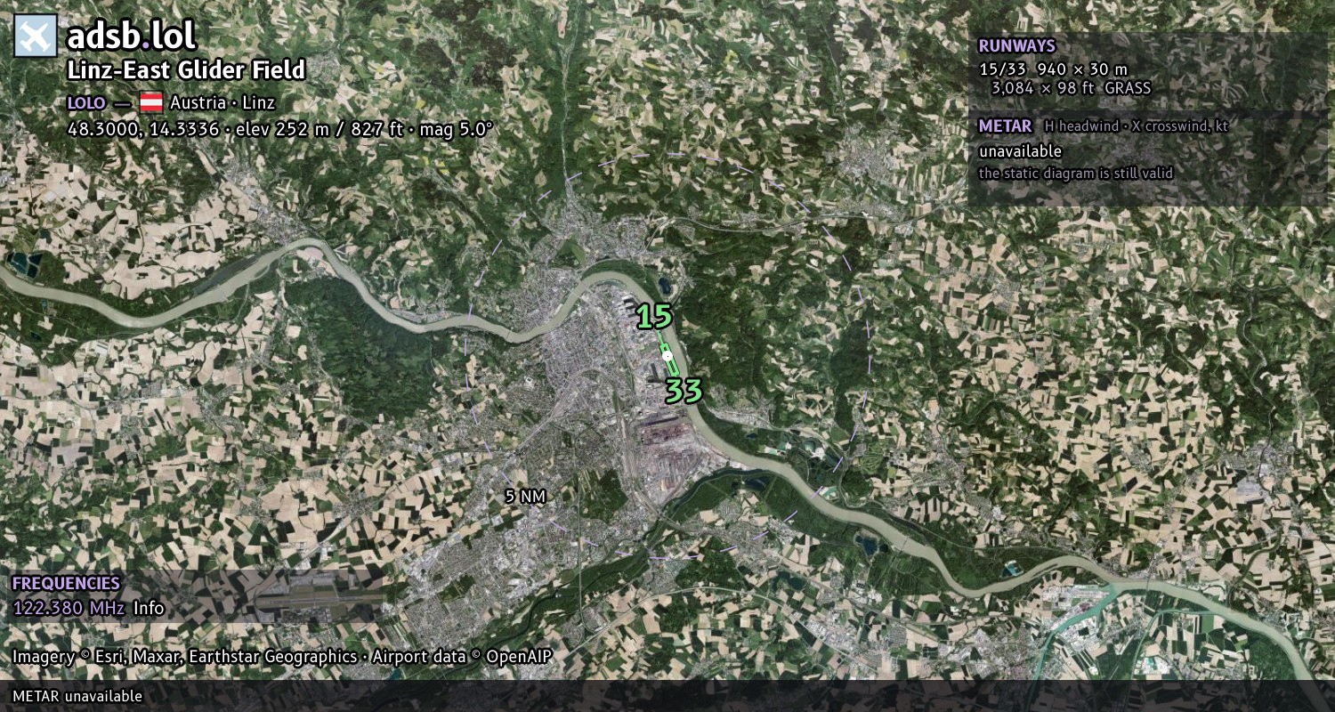 Satellite map with the runway layout of Linz-East Glider Field (LOLO)
