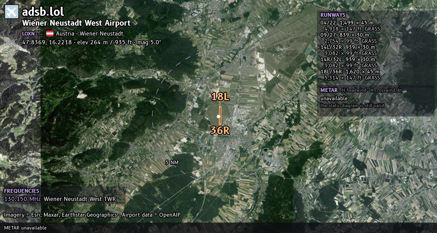 Satellite map with the runway layout of Wiener Neustadt West Airport (LOXN)