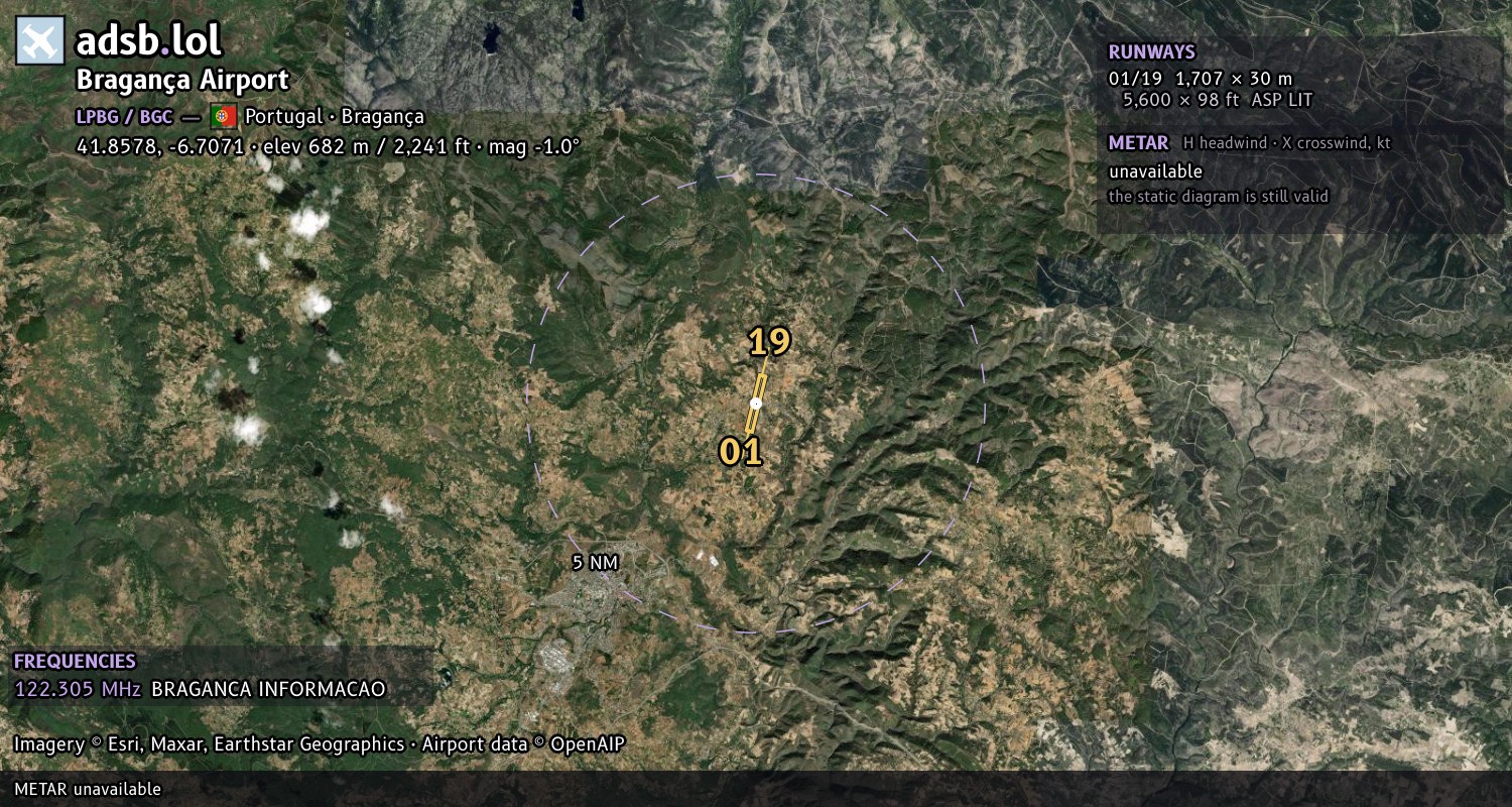 Satellite map with the runway layout of Bragança Airport (LPBG)
