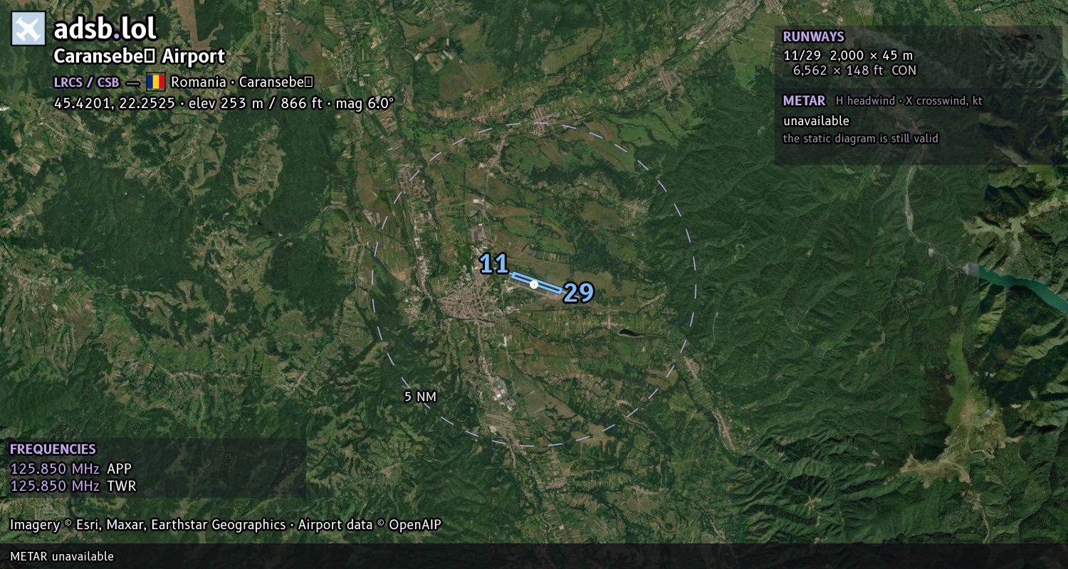 Satellite map with the runway layout of Caransebeş Airport (LRCS)