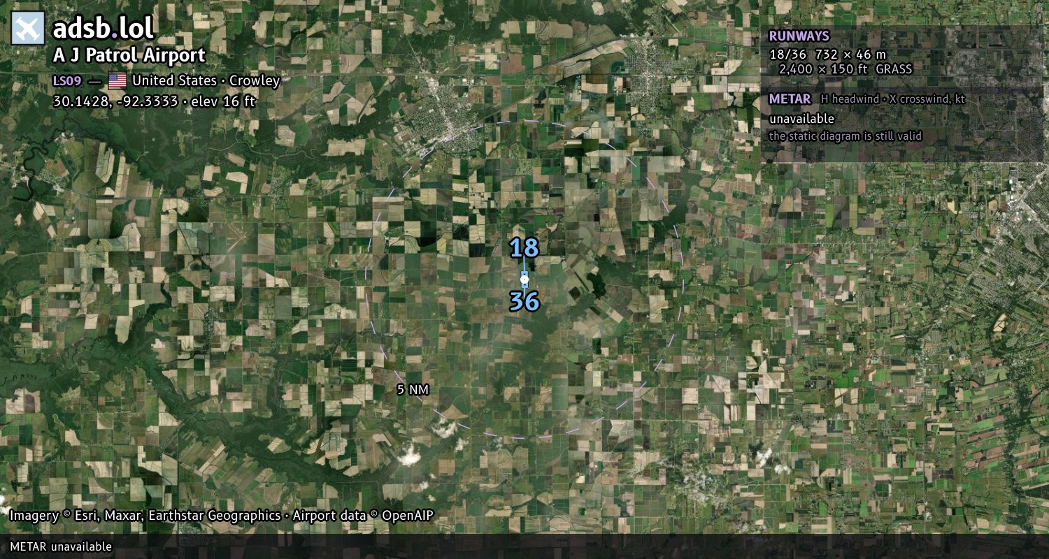 Satellite map with the runway layout of A J Patrol Airport (LS09)