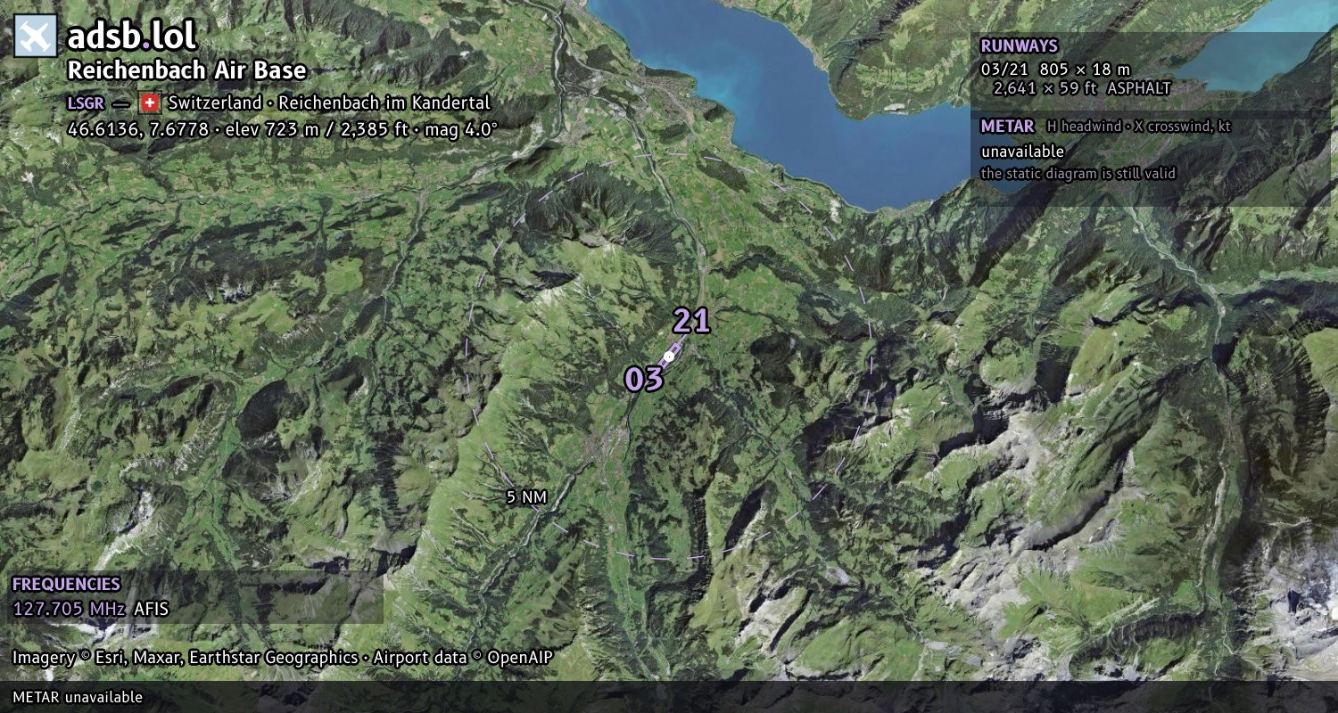 Satellite map with the runway layout of Reichenbach Air Base (LSGR)