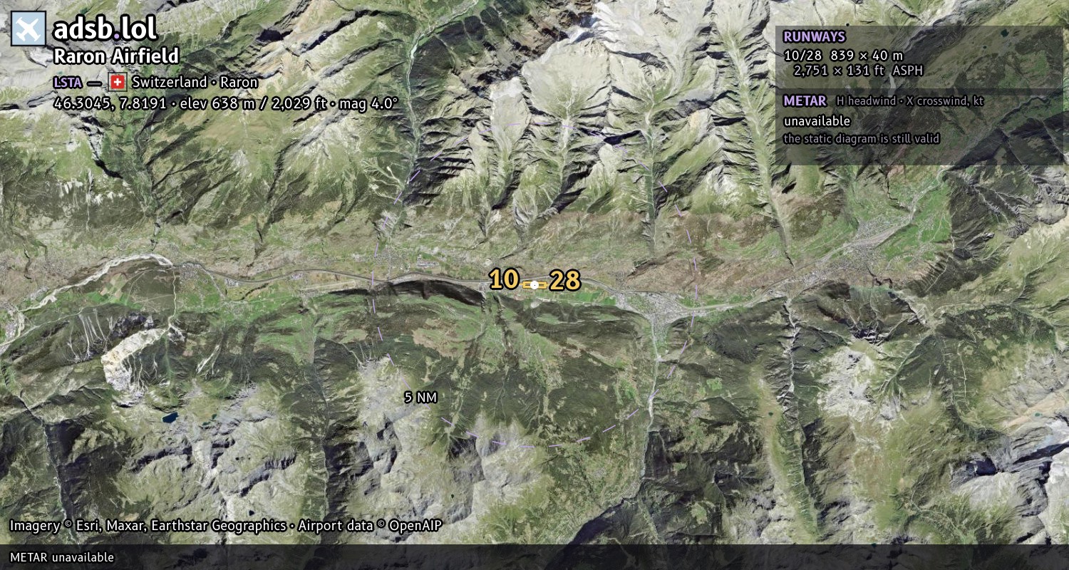 Satellite map with the runway layout of Raron Airfield (LSTA)