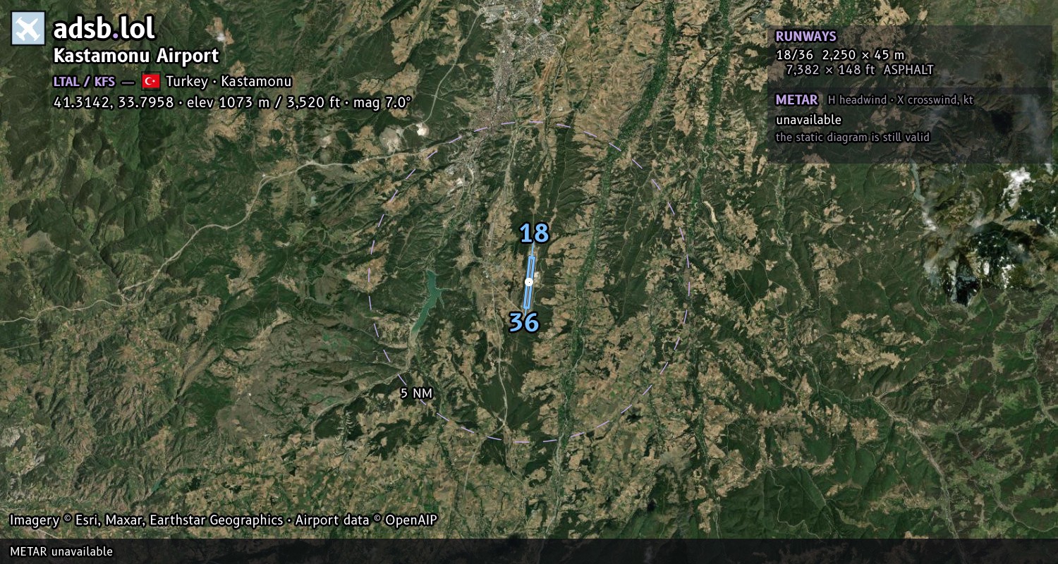 Satellite map with the runway layout of Kastamonu Airport (LTAL)