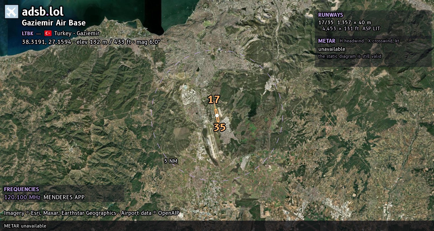 Satellite map with the runway layout of Gaziemir Air Base (LTBK)