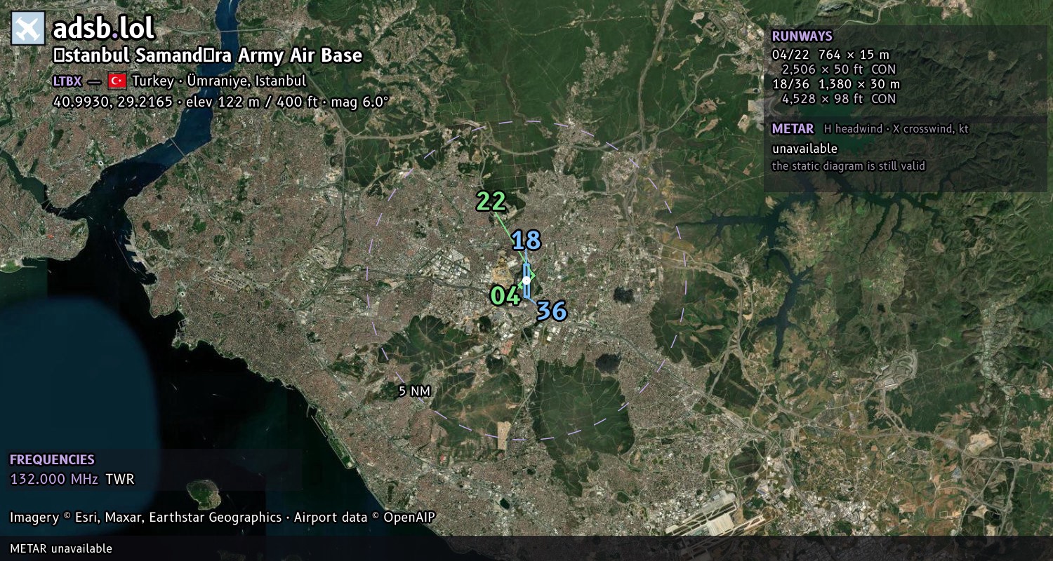 Satellite map with the runway layout of İstanbul Samandıra Army Air Base (LTBX)