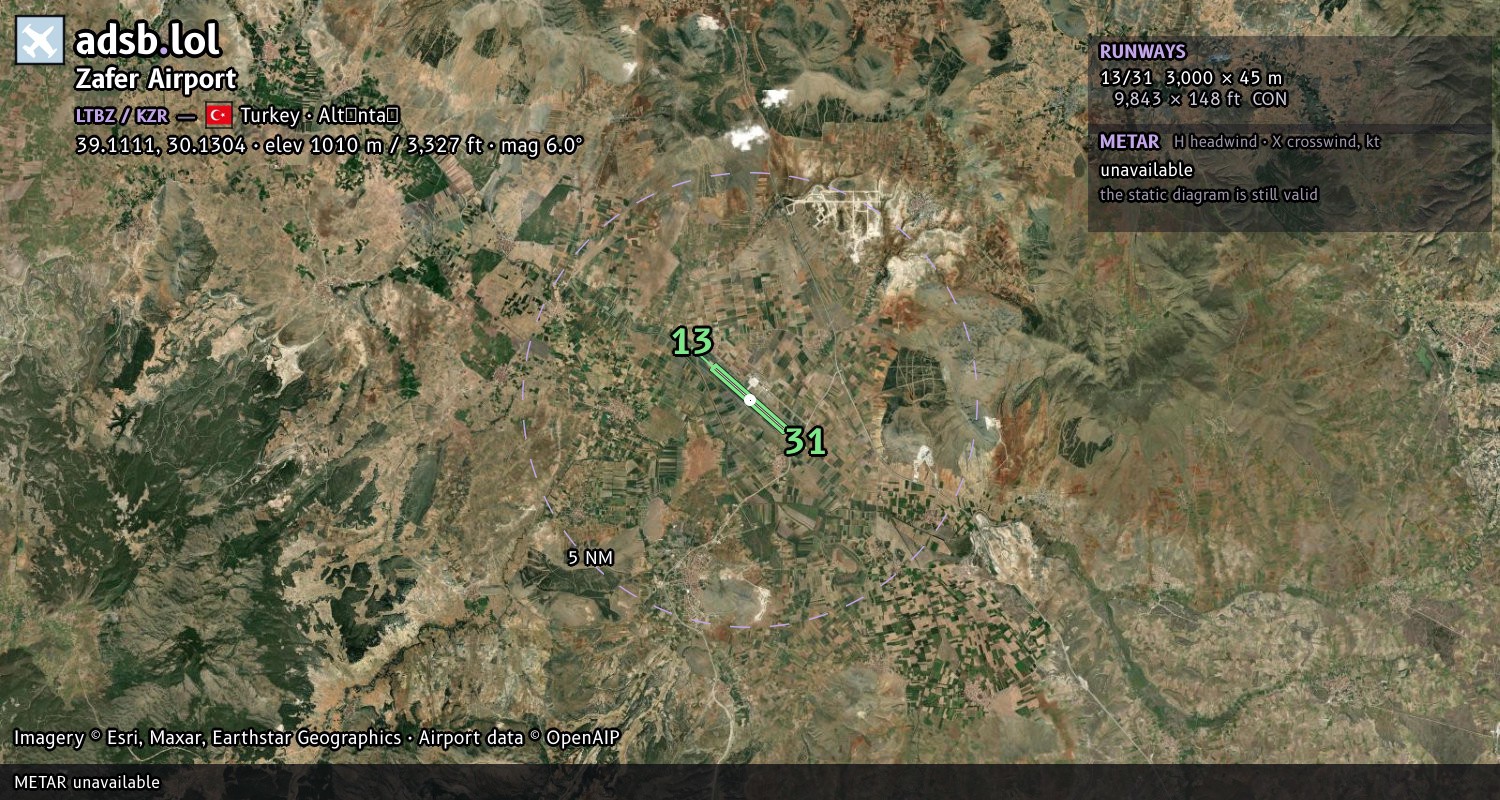 Satellite map with the runway layout of Zafer Airport (LTBZ)