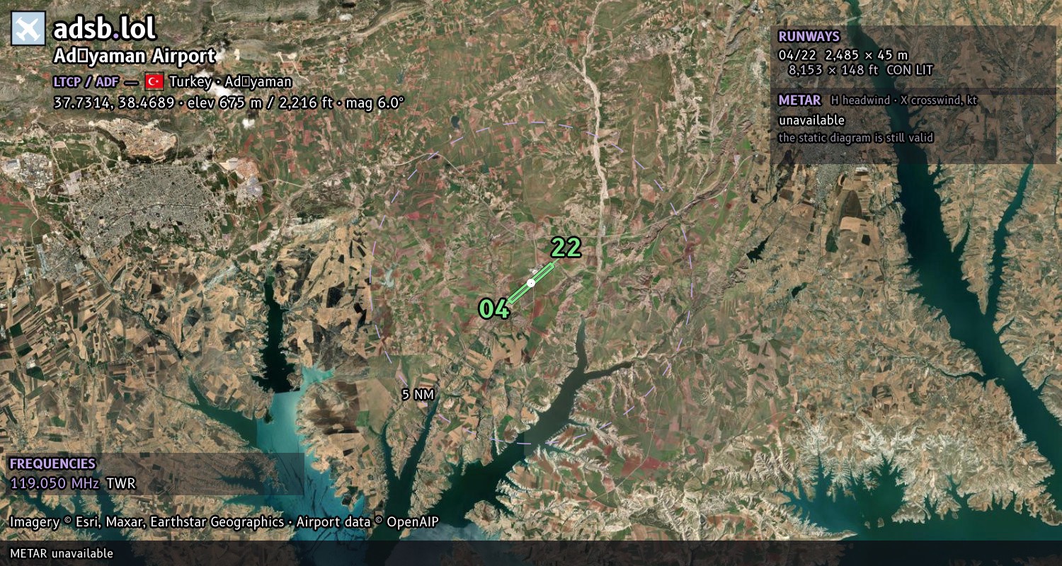 Satellite map with the runway layout of Adıyaman Airport (LTCP)