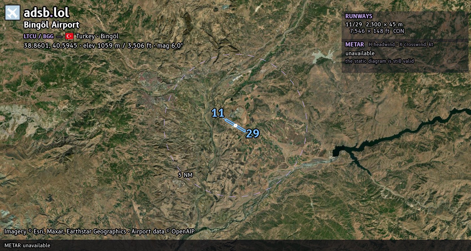 Satellite map with the runway layout of Bingöl Airport (LTCU)