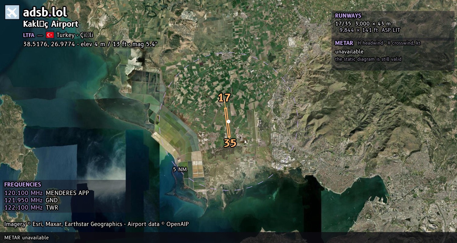 Satellite map with the runway layout of Kaklıç Airport (LTFA)