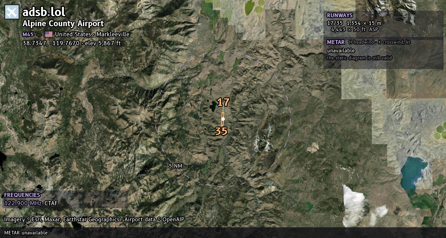 Satellite map with the runway layout of Alpine County Airport (M45)