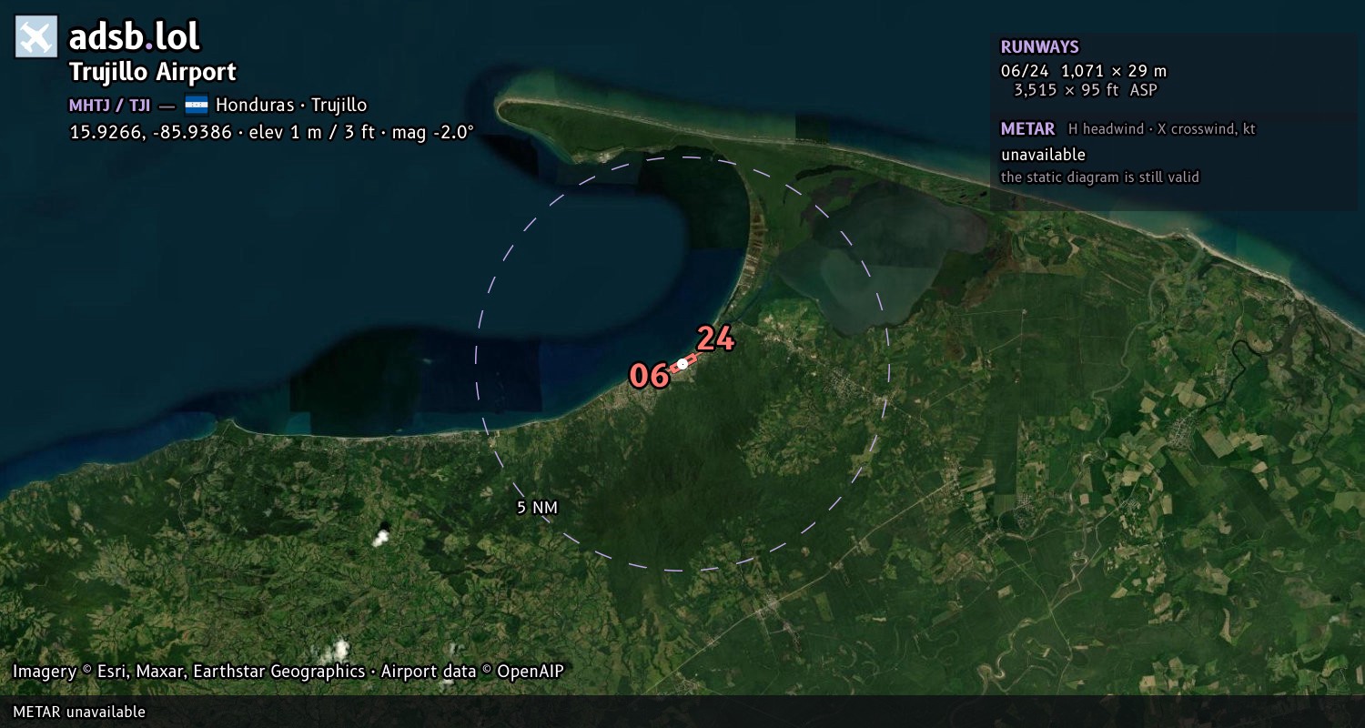 Satellite map with the runway layout of Trujillo Airport (MHTJ)