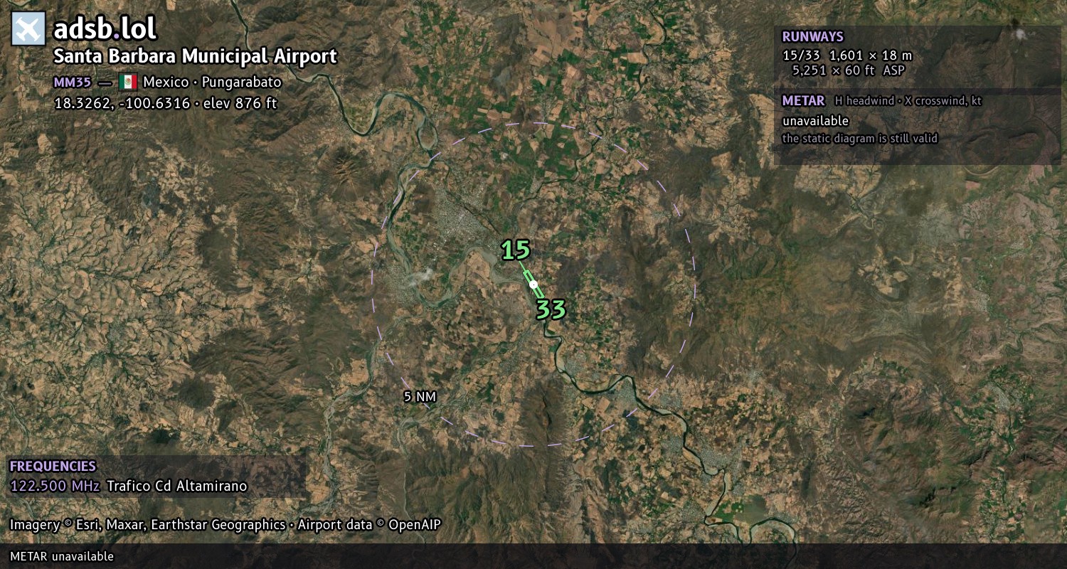 Satellite map with the runway layout of Santa Barbara Municipal Airport (MM35)