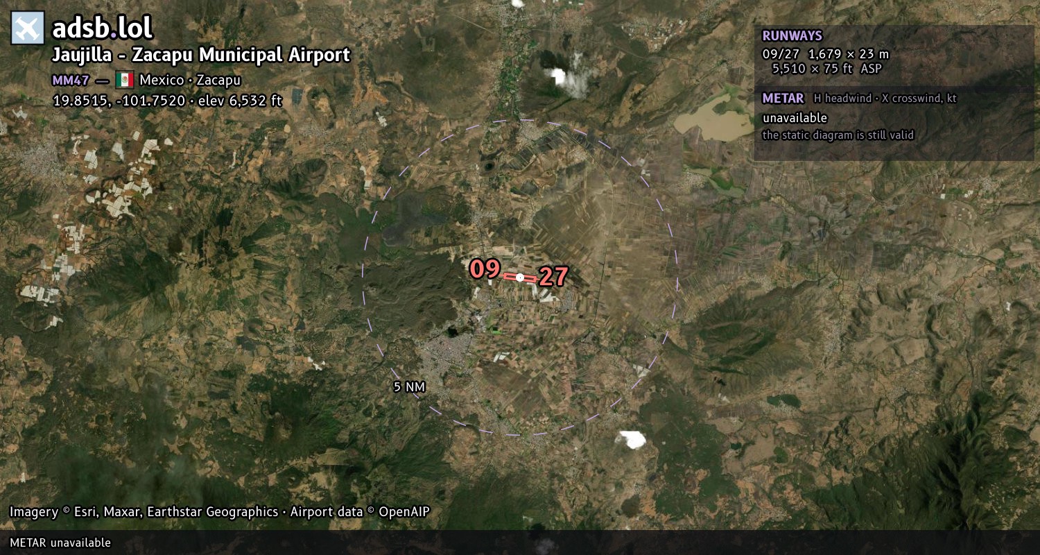 Satellite map with the runway layout of Jaujilla - Zacapu Municipal Airport (MM47)