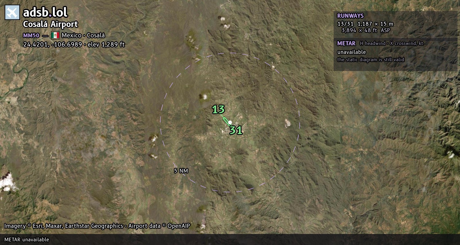 Satellite map with the runway layout of Cosalá Airport (MM50)