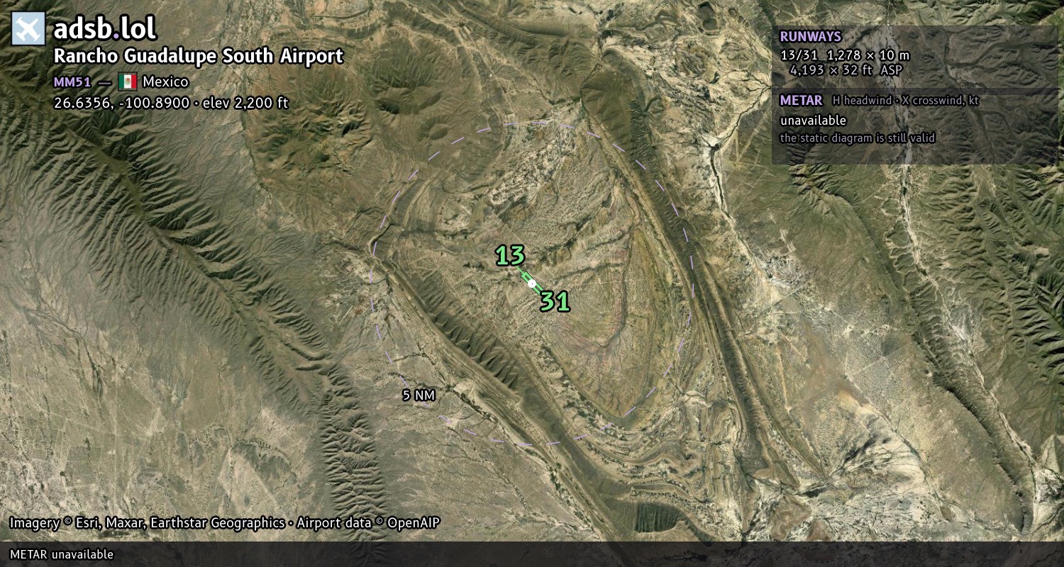 Satellite map with the runway layout of Rancho Guadalupe South Airport (MM51)