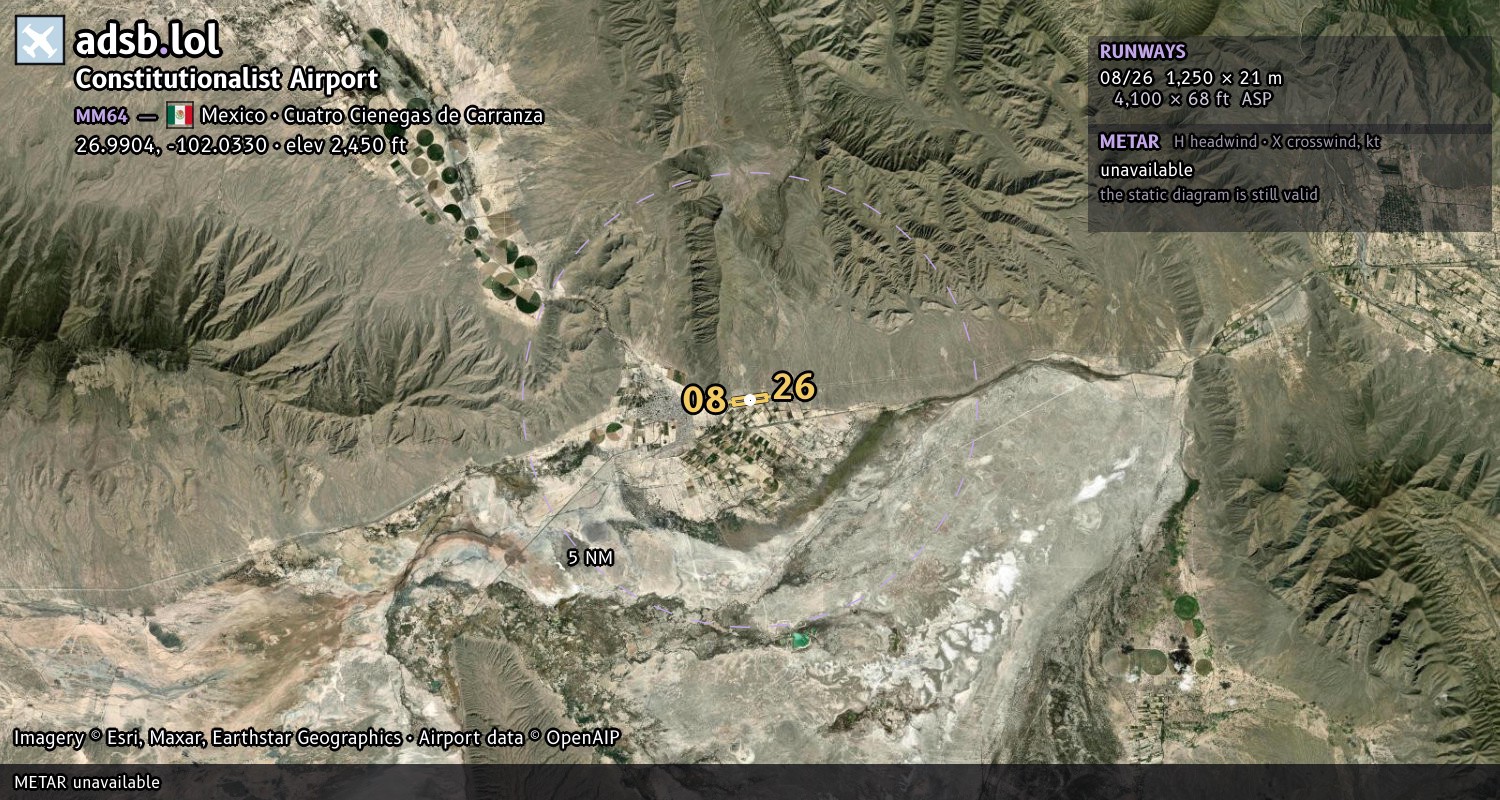 Satellite map with the runway layout of Constitutionalist Airport (MM64)
