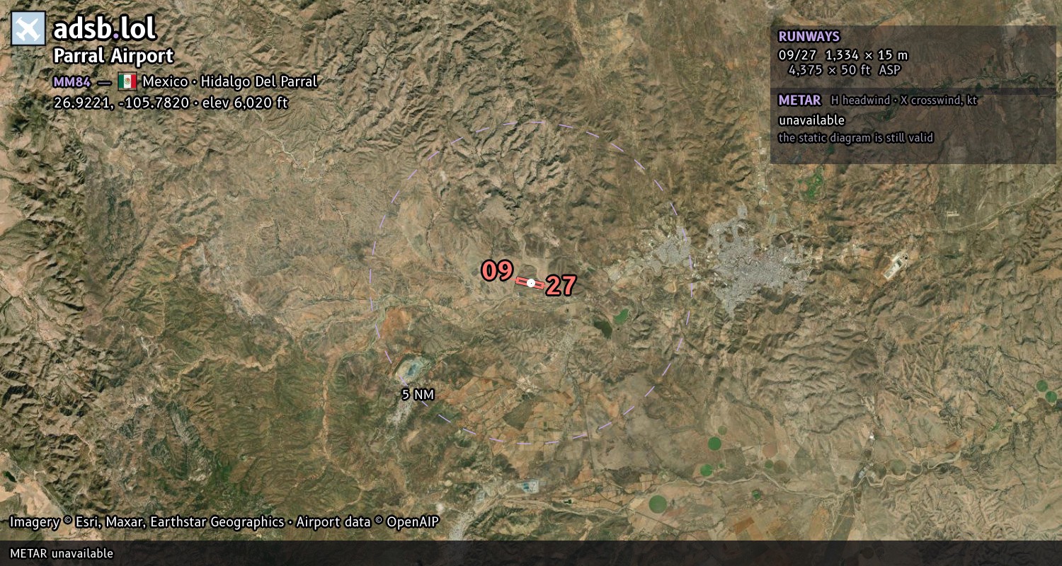 Satellite map with the runway layout of Parral Airport (MM84)