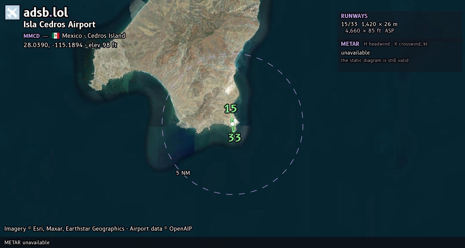 Satellite map with the runway layout of Isla Cedros Airport (MMCD)