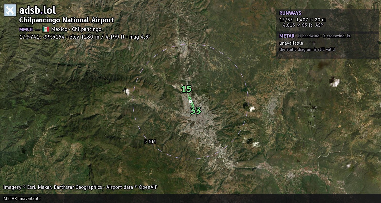 Satellite map with the runway layout of Chilpancingo National Airport (MMCH)