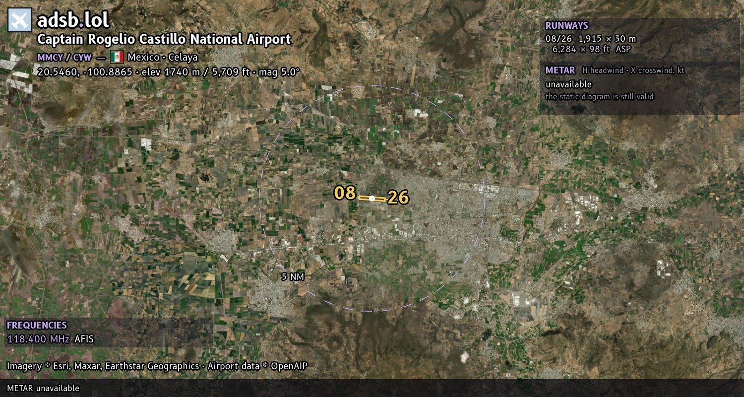 Satellite map with the runway layout of Captain Rogelio Castillo National Airport (MMCY)