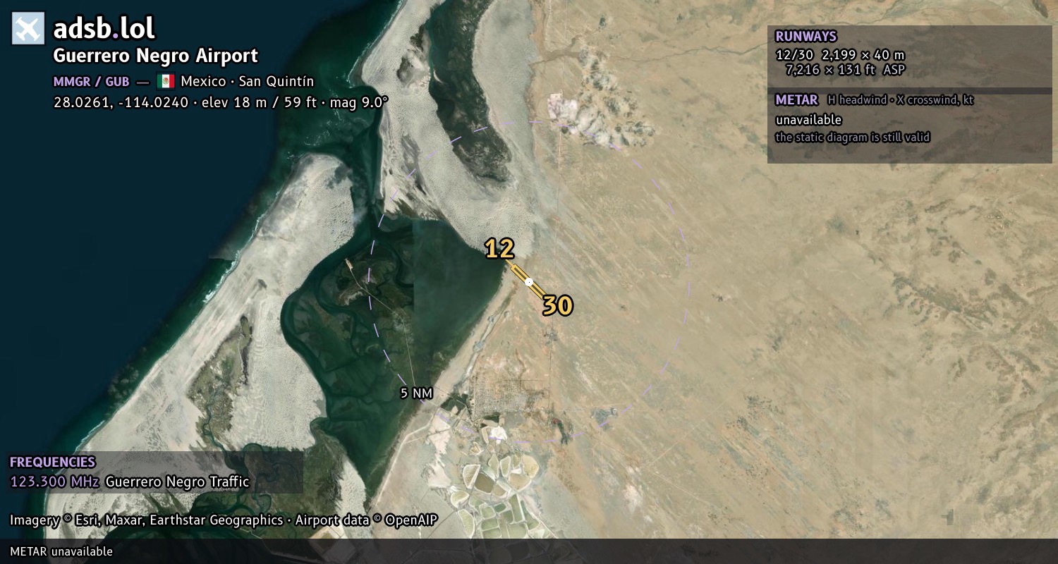 Satellite map with the runway layout of Guerrero Negro Airport (MMGR)
