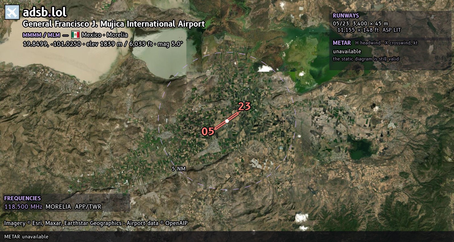 Satellite map with the runway layout of General Francisco J. Mujica International Airport (MMMM)