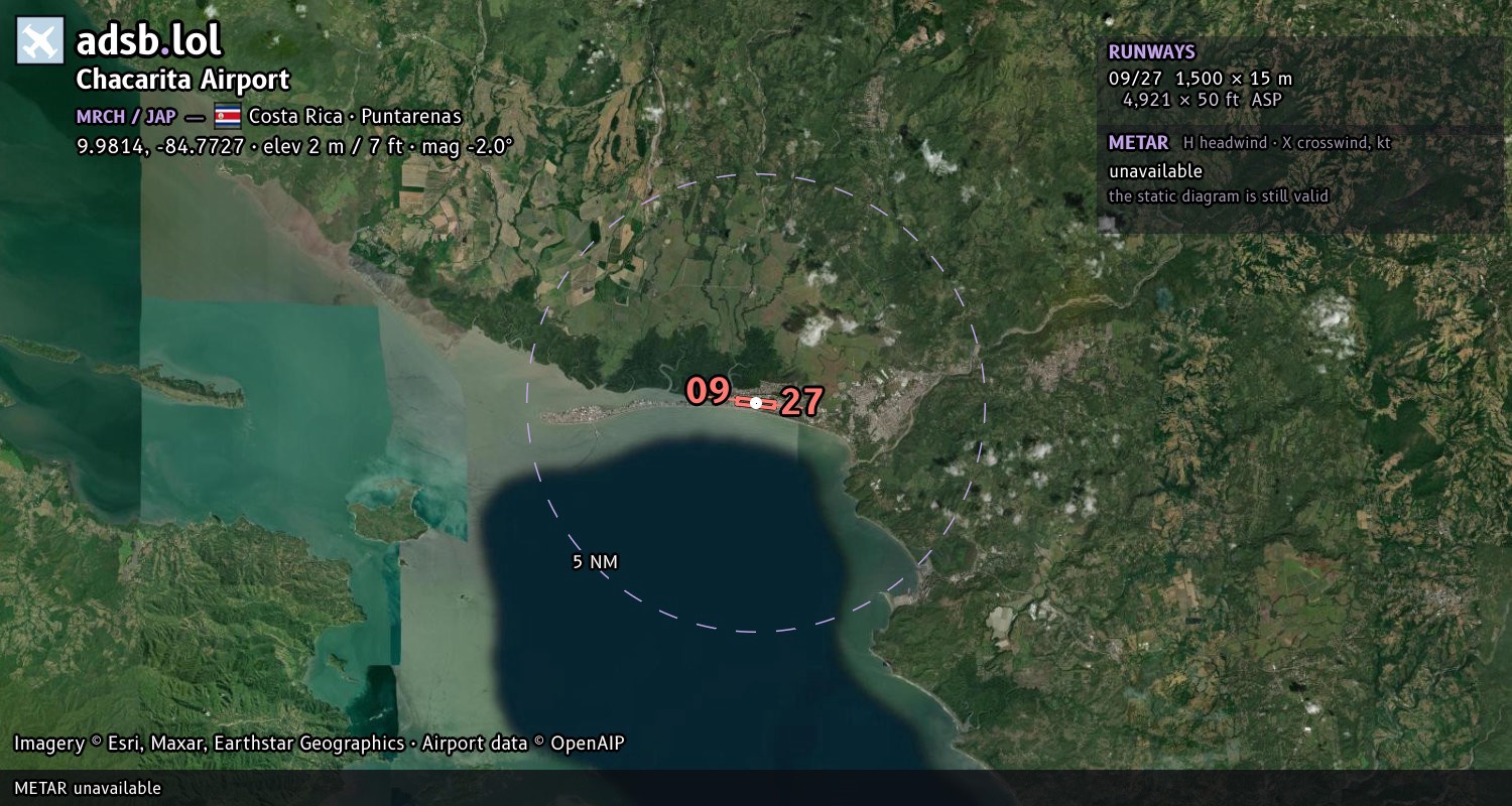 Satellite map with the runway layout of Chacarita Airport (MRCH)