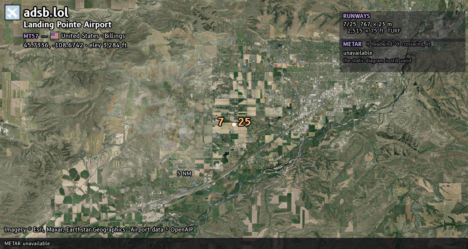 Satellite map with the runway layout of Landing Pointe Airport (MT57)