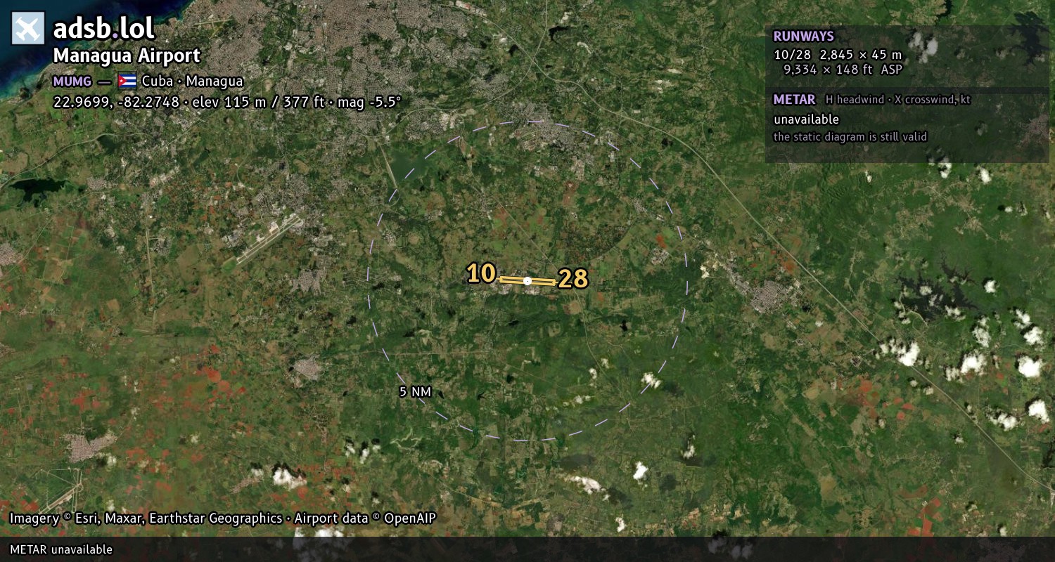 Satellite map with the runway layout of Managua Airport (MUMG)