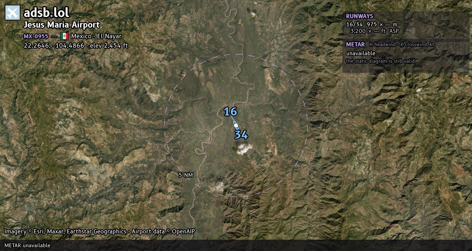 Satellite map with the runway layout of Jesus Maria Airport (MX-0955)