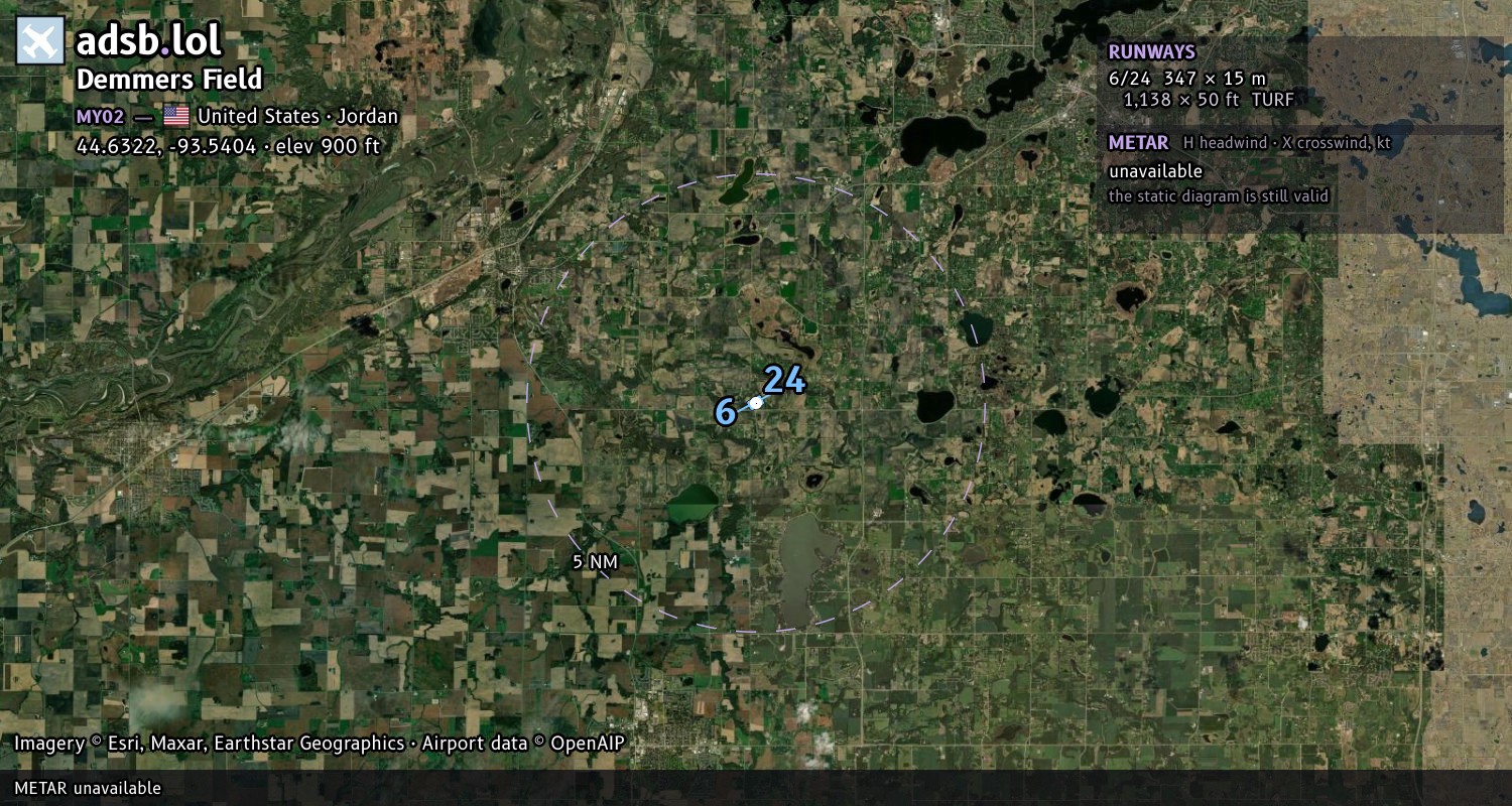 Satellite map with the runway layout of Demmers Field (MY02)