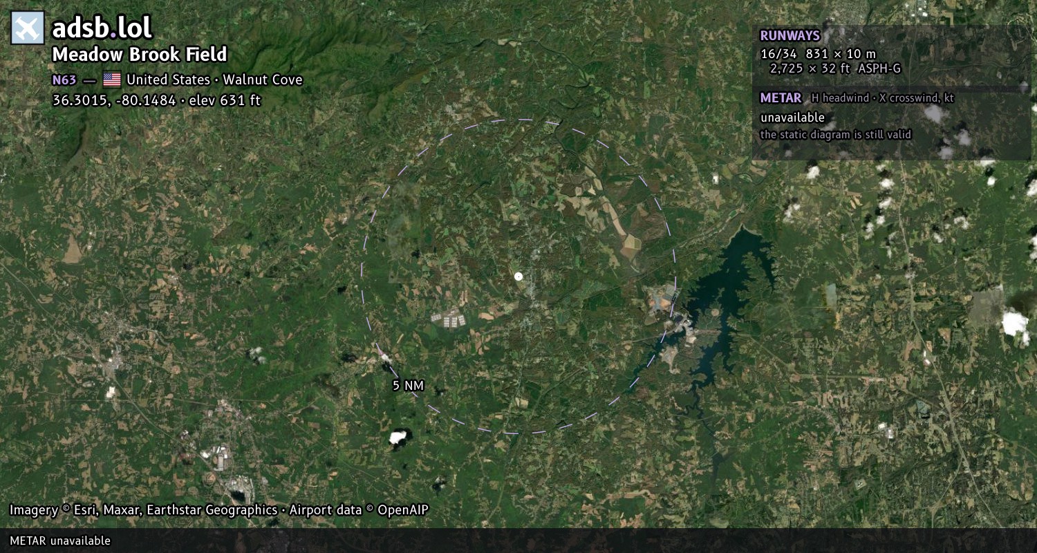 Satellite map with the runway layout of Meadow Brook Field (N63)