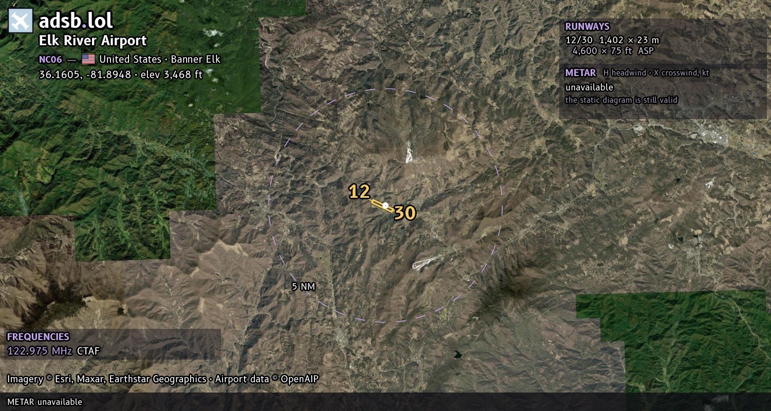 Satellite map with the runway layout of Elk River Airport (NC06)